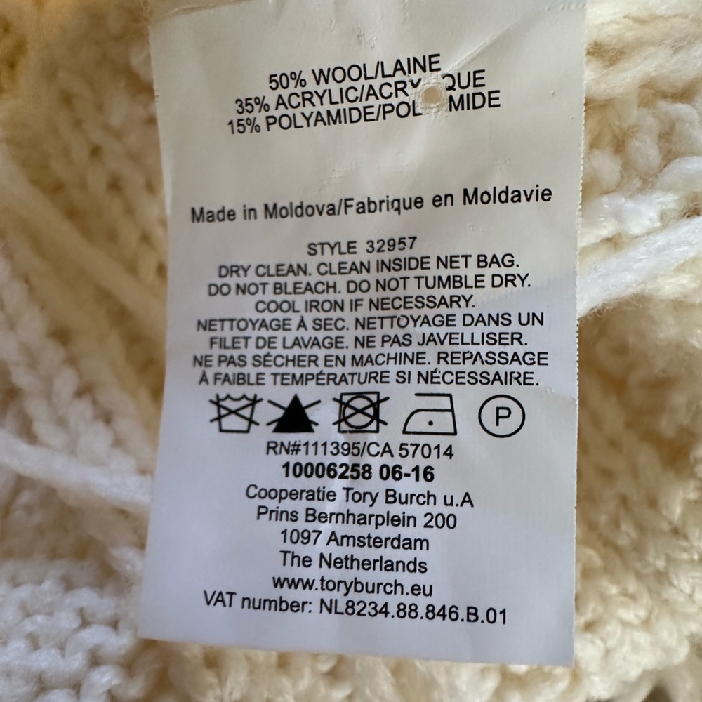 Tory Burch | Valero Fringe Hem Fisherman Sweater in Winter White - Picture 10 of 11